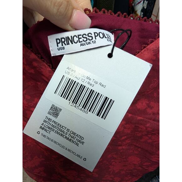 Princess Polly Attention On Me Y2K Floral Babydoll Dark Fairy Red Sheer Camisole - Picture 7 of 13